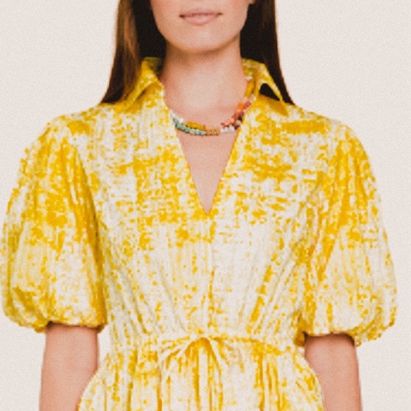 Olivia James the label yellow white collared drawstring hem top size small - Picture 1 of 4